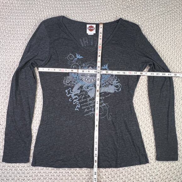 Y2K Harley Davidson Buffalo New York Dark Grey Long Sleeve Top Tshirt - Size XL - Picture 5 of 7